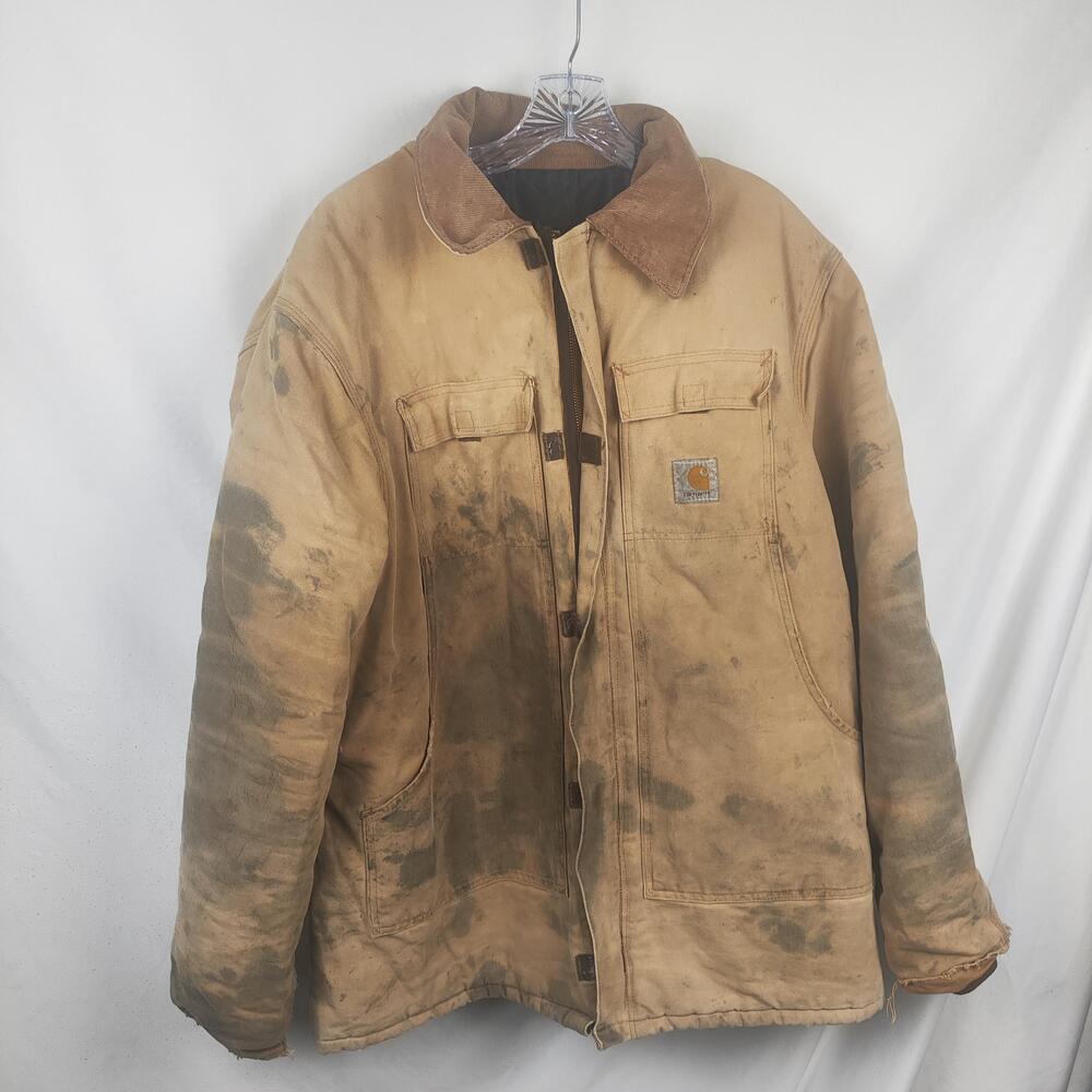 Carhartt Coat Mens XL Brown Duck Canvas Full Zip Quilted Workwear Jacket